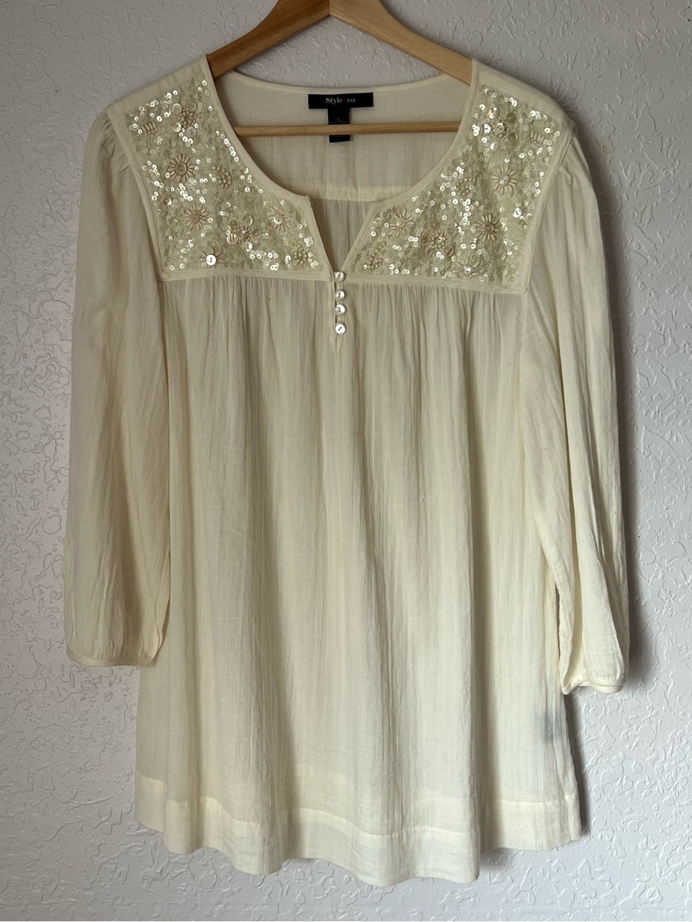 Style & Co Cream Sequin Tunic Top